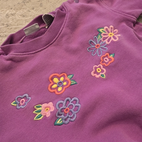 Vintage The Children's Place Purple Floral Embroidered Sweatshirt Pants 2pc Set - Picture 7 of 7